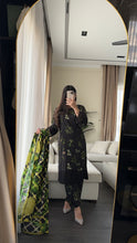 Load image into Gallery viewer, 3PC Stitched Black LINEN shalwar Suit Ready to wear LINEN winter Wear with LINEN dupatta HW-DH33
