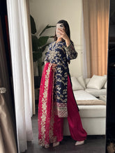 Load image into Gallery viewer, 3pc NAVY PINK Embroidered Shalwar Kameez wit Chiffon dupatta Stitched Suit Ready to wear HW-AN25FL
