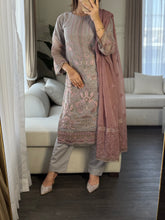 Load image into Gallery viewer, 3pc GREY MAUVE Embroidered Shalwar Kameez with CHIFFON dupatta Stitched Suit Ready to wear HW-U2284
