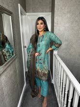 Load image into Gallery viewer, 3PC Stitched Sea Blue shalwar Suit Ready to wear DHANAK winter Wear with Dhanak dupatta DNE-0301
