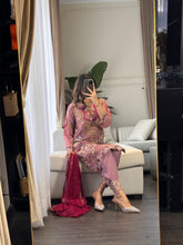 Load image into Gallery viewer, 3pc Pastel Purple Embroidered Shalwar Kameez with Chiffon dupatta Stitched Suit Ready to wear HW-DT93
