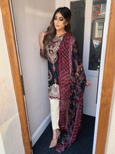 Load image into Gallery viewer, 3 pcs Stitched BLACK LAWN shalwar Suit Ready to wear lawn summer Wear with CHIFFON dupatta LAWN-R1
