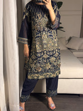 Load image into Gallery viewer, 3pc Midnight Blue Embroidered Shalwar Kameez with CHIFFON dupatta Stitched Suit Ready to wear HW-U2276
