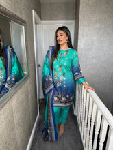 Load image into Gallery viewer, 3PC Stitched FEROZI BLUE shalwar Suit Ready to wear KHADDAR winter Wear with KHADDAR dupatta KNE-0104
