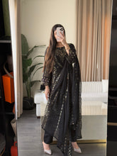 Load image into Gallery viewer, 3pc BLACK Embroidered Shalwar Kameez wit Chiffon dupatta Stitched Suit Ready to wear HW-U2526
