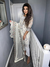 Load image into Gallery viewer, 3pc WHITE Embroidered suit with Chiffon dupatta Stitched Suit Ready to wear HW-JFWHITE01
