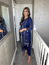 Load image into Gallery viewer, 3PC Stitched Midnight Blue shalwar Suit Ready to wear DHANAK winter Wear with Dhanak dupatta JF-DH02
