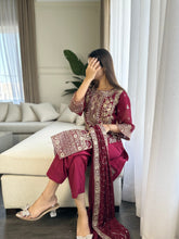 Load image into Gallery viewer, 3pc MAROON Embroidered Shalwar Kameez wit CHIFFON  dupatta Stitched Suit Ready to wear HW-U2292

