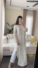 Load image into Gallery viewer, 3pc WHITE Embroidered Shalwar Kameez with CHIFFON dupatta Stitched Suit Ready to wear HW-U2485
