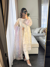 Load image into Gallery viewer, 3pc WHITE Embroidered Shalwar Kameez wit CHIFFON  dupatta Stitched Suit Ready to wear HW-U2320
