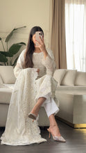 Load image into Gallery viewer, 3pc WHITE Embroidered Shalwar Kameez with CHIFFON dupatta Stitched Suit Ready to wear HW-U2485
