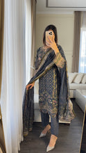 Load image into Gallery viewer, 3PC DARK GREY Embroidered Shalwar Kameez with CHIFFON dupatta Stitched Suit Ready to wear HW-U2383
