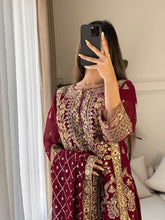 Load image into Gallery viewer, 3pc MAROON Embroidered Shalwar Kameez wit CHIFFON  dupatta Stitched Suit Ready to wear HW-U2292
