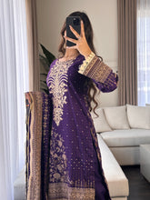 Load image into Gallery viewer, 3 pcs Stitched Purple lawn suit Ready to Wear with chiffon dupatta LNE-24015
