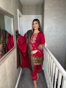 3PC Stitched PINK shalwar Suit Ready to wear KHADDAR winter Wear with KHADDAR dupatta KNE-0301