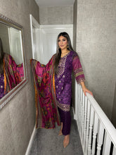 Load image into Gallery viewer, 3PC PURPLE Stitched shalwar Suit Ready to wear DHANAK winter Wear with Dhanak dupatta MBD-004
