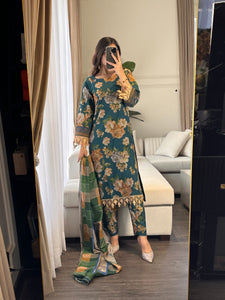3PC Stitched shalwar Suit Ready to wear DHANAK winter Wear with Dhanak dupatta HW-DH22