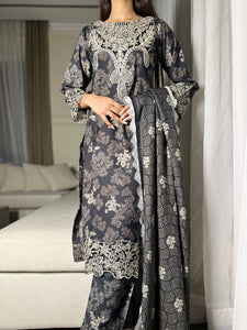 3PC Stitched shalwar Suit Ready to wear DHANAK winter Wear with Dhanak dupatta HW-DH18