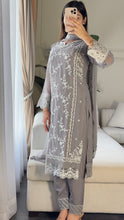 Load image into Gallery viewer, 3pc GREY Embroidered Shalwar Kameez with CHIFFON dupatta Stitched Suit Ready to wear HW-U2423

