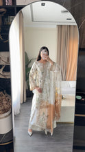 Load image into Gallery viewer, 3pc WHITE Embroidered Shalwar Kameez with Plazoo and Net dupatta Stitched Suit Ready to wear HW-U2420B
