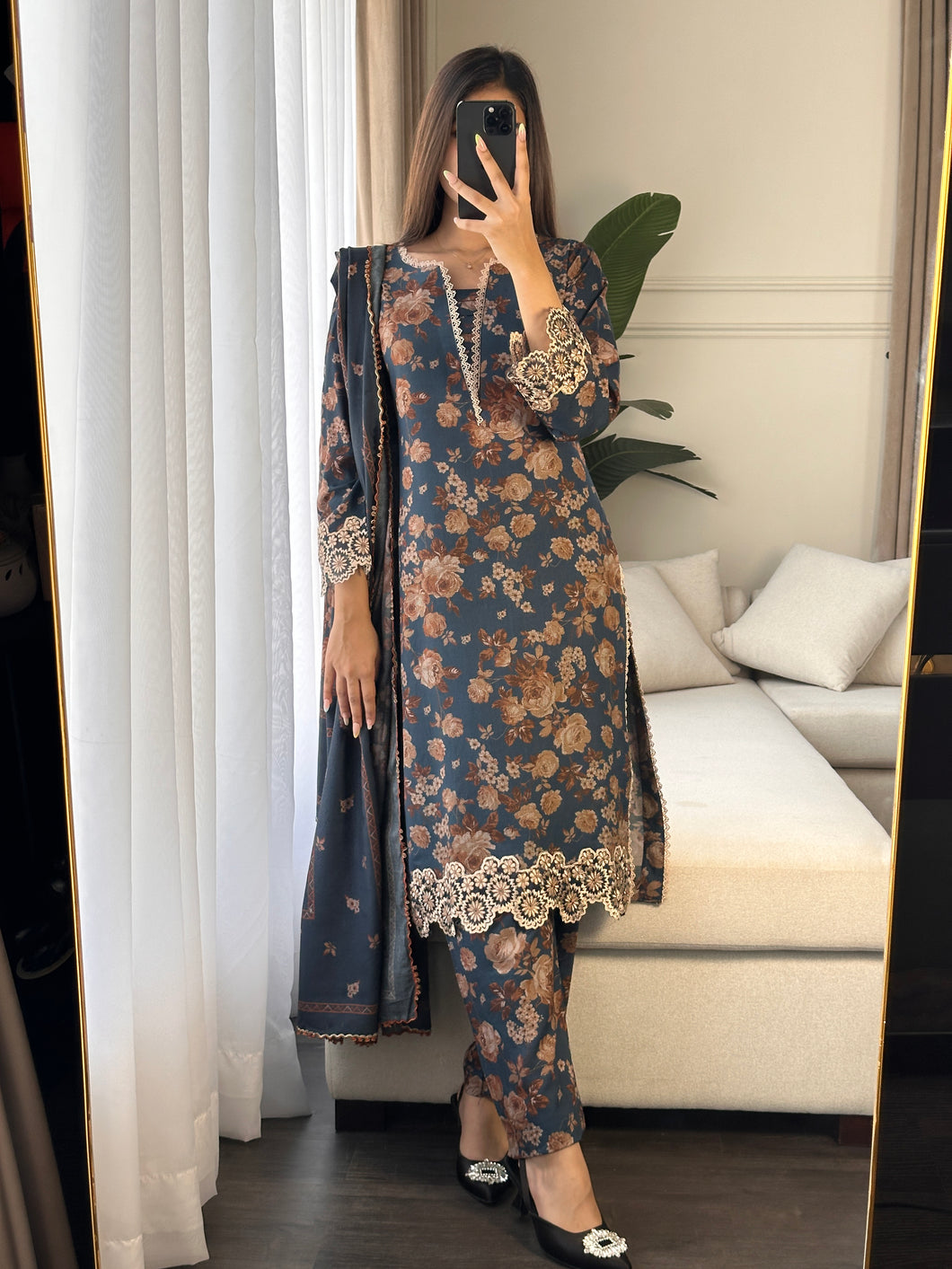 3PC Stitched shalwar Suit Ready to wear DHANAK winter Wear with Dhanak dupatta HW-DH13