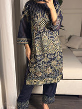 Load image into Gallery viewer, 3pc Midnight Blue Embroidered Shalwar Kameez with CHIFFON dupatta Stitched Suit Ready to wear HW-U2276
