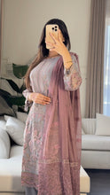 Load image into Gallery viewer, 3pc GREY MAUVE Embroidered Shalwar Kameez with CHIFFON dupatta Stitched Suit Ready to wear HW-U2284
