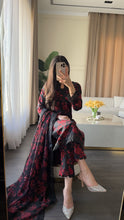 Load image into Gallery viewer, 3 pcs Stitched lawn BLACK RED suit Ready to Wear with CHIFFON dupatta LAWN-053
