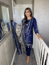 Load image into Gallery viewer, 3PC Stitched Midnight Blue shalwar Suit Ready to wear DHANAK winter Wear with Dhanak dupatta JF-DH02
