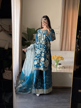 Load image into Gallery viewer, 3pc Embroidered Shalwar Kameez with Plazoo and Net dupatta Stitched Suit Ready to wear HW-U2420C

