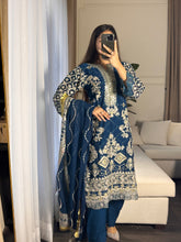 Load image into Gallery viewer, 3pc BLUE Embroidered Shalwar Kameez wit Chiffon dupatta Stitched Suit Ready to wear HW-U2253

