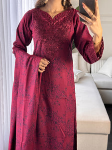 3PC Stitched shalwar Suit Ready to wear DHANAK winter Wear with Dhanak dupatta HW-DH17