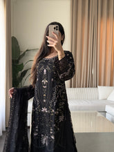 Load image into Gallery viewer, 3pc BLACK Embroidered Shalwar Kameez wit Chiffon dupatta Stitched Suit Ready to wear HW-U2524

