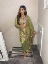 Load image into Gallery viewer, 3pc Pistachio Embroidered Shalwar Kameez with Embroidered Chiffon Dupatta Stitched Suit Ready to wear JF-PISTACHI1
