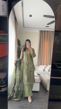 Load image into Gallery viewer, 3pc OLIVE Embroidered Shalwar Kameez wit Chiffon dupatta Stitched Suit Ready to wear HW-KH5363
