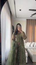 Load image into Gallery viewer, 3pc OLIVE Embroidered Shalwar Kameez wit Chiffon dupatta Stitched Suit Ready to wear HW-KH5363
