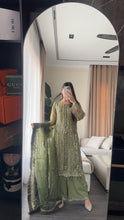 Load image into Gallery viewer, 3pc OLIVE Embroidered Shalwar Kameez wit Chiffon dupatta Stitched Suit Ready to wear HW-KH5363
