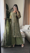 Load image into Gallery viewer, 3pc OLIVE Embroidered Shalwar Kameez wit Chiffon dupatta Stitched Suit Ready to wear HW-KH5363
