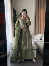 Load image into Gallery viewer, 3pc OLIVE Embroidered Shalwar Kameez wit Chiffon dupatta Stitched Suit Ready to wear HW-KH5363
