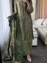 Load image into Gallery viewer, 3pc OLIVE Embroidered Shalwar Kameez wit Chiffon dupatta Stitched Suit Ready to wear HW-KH5363
