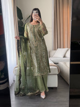 Load image into Gallery viewer, 3pc OLIVE Embroidered Shalwar Kameez wit Chiffon dupatta Stitched Suit Ready to wear HW-KH5363
