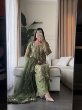 Load image into Gallery viewer, 3pc OLIVE Embroidered Shalwar Kameez wit Chiffon dupatta Stitched Suit Ready to wear HW-KH5363
