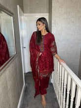 Load image into Gallery viewer, 3pc MAROON Embroidered Shalwar Kameez with CHIFFON dupatta Stitched Suit Ready to wear HW-DT94
