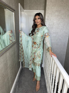 3pc MINT Embroidered Shalwar Kameez with CHIFFON dupatta Stitched Suit Ready to wear HW-UQ2111