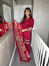 Load image into Gallery viewer, 3 pcs Stitched MAROON lawn CHICKEN KARI suit Ready to Wear with chiffon dupatta HW-SNCH02
