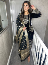 Load image into Gallery viewer, 3pc BLACK Velvet Embroidered Shalwar Kameez Stitched Suit Ready to wear HW-5402A
