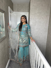 Load image into Gallery viewer, 3pc SEA BLUE Embroidered Ghrara Shalwar Kameez with Net dupatta Stitched Suit Ready to wear HW-UQ1464
