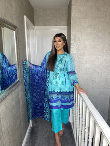 3 pcs Stitched LAWN FEROZI shalwar Suit with Chiffon duppata Ready to wear lawn summer Wear LL-93