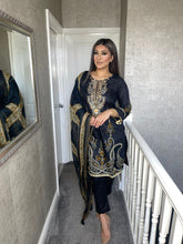 Load image into Gallery viewer, 3 pcs Stitched BLACK shalwar Suit Ready to wear lawn summer Wear with chiffon dupatta MB-79B
