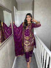 Load image into Gallery viewer, 3pc PURPLE Embroidered suit with Chiffon dupatta Stitched Suit Ready to wear HW-KSS067
